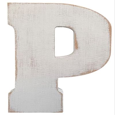 ABELOTS Large Wood Alphabet Wall Decor Monogram Letter - Distressed White Wash Free Standing Wall Letters (P)