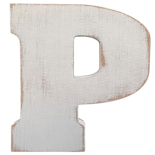ABELOTS Large Wood Alphabet Wall Decor Monogram Letter - Distressed White Wash Free Standing Wall Letters (P)