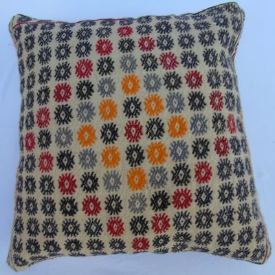Bohemian Embroidered Cushion, Tribal Pillowcase, Decorative Throw Pillow with Zipper, Vintage Charm Cushion Cover,Organic Wool Pillowcase, Hippie Decor, Oriental Living Room Decor Cushion 20''x20''