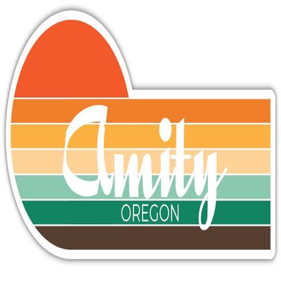Amity Oregon 2 X 1.25-Inch Vinyl Decal Stiker Retro Sunset Design