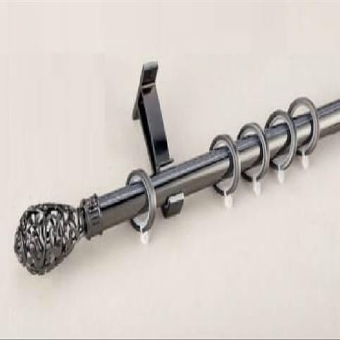Heavy Duty Aluminum Curtain Rod 1" Diameter Custom Made Length from 5 to 80" Holds up to 25 lbs. Single or double brackets. Pearl Black color (Double brackets, 24 Inches)