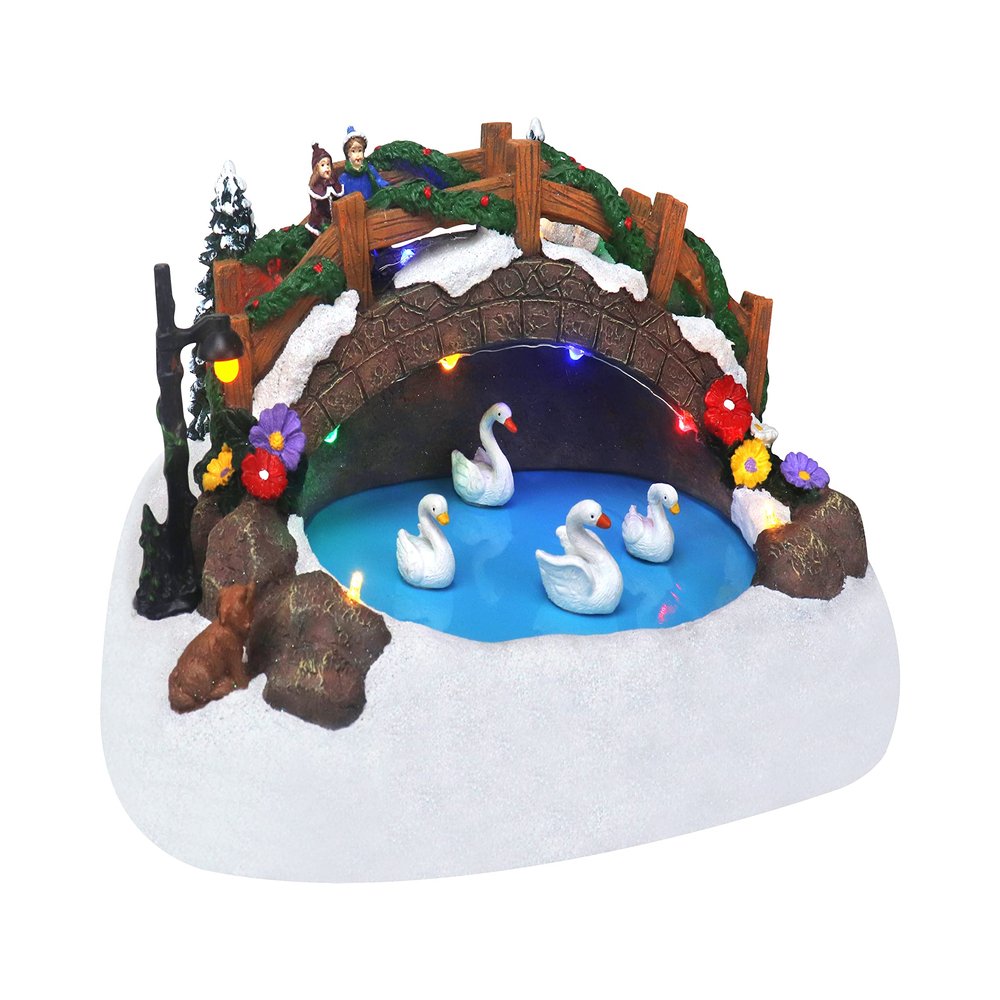 Swimming Swans Christmas Village - Swans Family Pre-lit Musical Snow Village - Perfect Addition to Your Christmas Indoor Decorations & Holiday Displays - A Thoughtful Gift for your Loved Ones