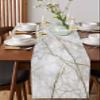 Marble Table Runner-Cotton Linen-Long 120 inche White Gray Gold Dresser Scarves,Texture Tablerunner for Kitchen Coffee/Dining/Sofa/End Table Bedroom Home Living Room,Scarfs Decor for Holiday Dinner view 4