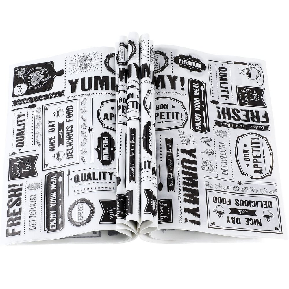 Chinco 300 Pieces Newsprint Wax Paper Sheets Newspaper Theme Food Wrap Paper Grease Resistant Tray Liners Waterproof Wrapping Tissue Food Picnic for Kitchen Baking Hamburger (White Background)