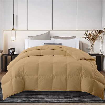 1 Piece Baffle-Box Stitched Comforter, Oversized King -Taupe Cotton Quilted Duvet Insert 500 GSM with 4 Corner Tabs Goose Down Lightweight Single Comforter for Bedding