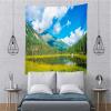 CORFOTO Mountain Nature Tapestry Wall Hanging Blue Sky Green Trees Forest Lake Nature Tapestries for Bedroom Aesthetic Living Room Dorm Decor Home Decorations Wallpaper 80Wx60H inches Fabric view 3