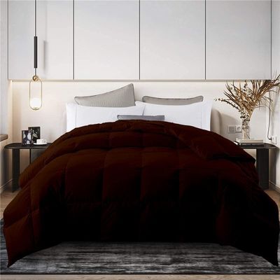 1 Piece Baffle-Box Stitched Comforter, Oversized King -Brown Cotton Quilted Duvet Insert 500 GSM with 4 Corner Tabs Goose Down Lightweight Single Comforter for Bedding