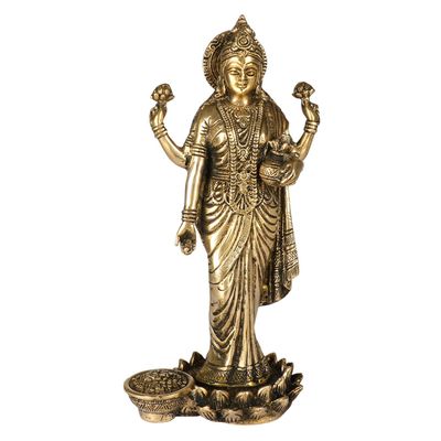 PSQURMART Brass Laxmi MATA Blessing Standing on Lotus with Kalash & Brass Statue for Temple Puja Home Decor Murti Office Gift Item Showpiece hight-10 Inches