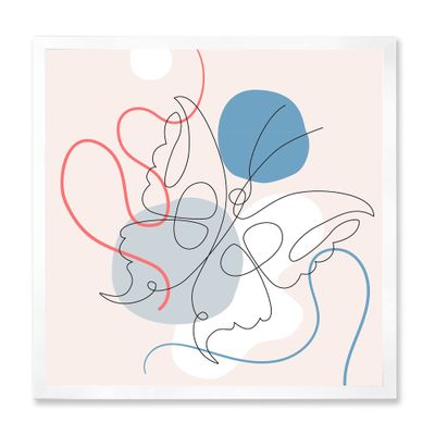 DesignQ Butterfly One Line Drawing On Cubism Shapes I Modern Framed Wall Art