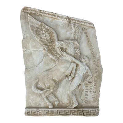 Belerephon & Winged Horse Pegasus Plaque Relief Wall Decor Sculpture Cast Stone