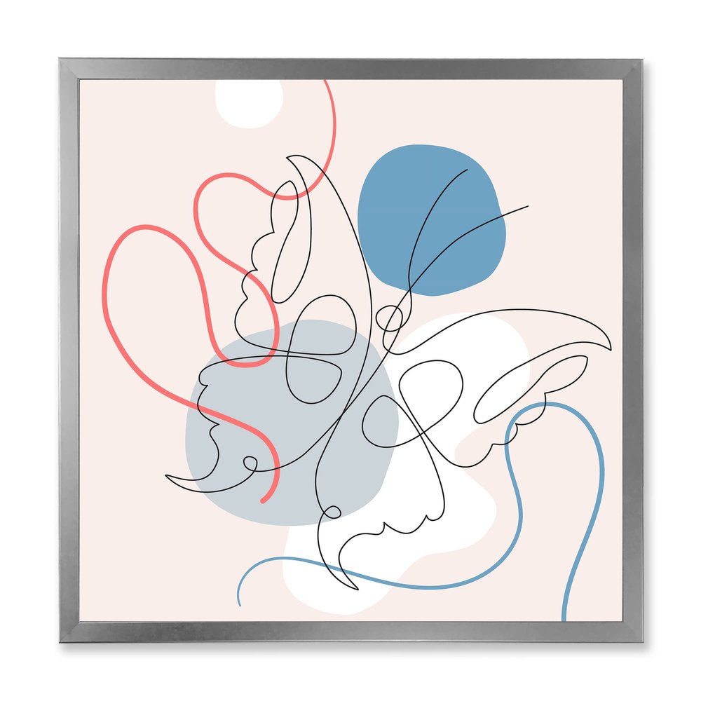 DesignQ Butterfly One Line Drawing On Cubism Shapes I Modern Framed Wall Art