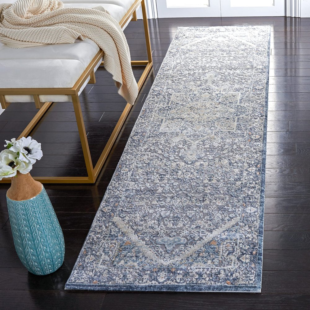 Martha Stewart x SAFAVIEH Area Rug Collection - 2'2" x 8' Runner, Cream & Blue, Non-Shedding & Easy Cleaning, Ideal for Living Room, Bedroom, Foyer, Hallway (MSR689M)