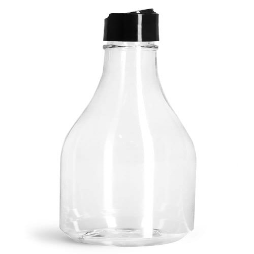 14.5 oz Clear PET Woozy Bottles w/Black Disc Top Caps