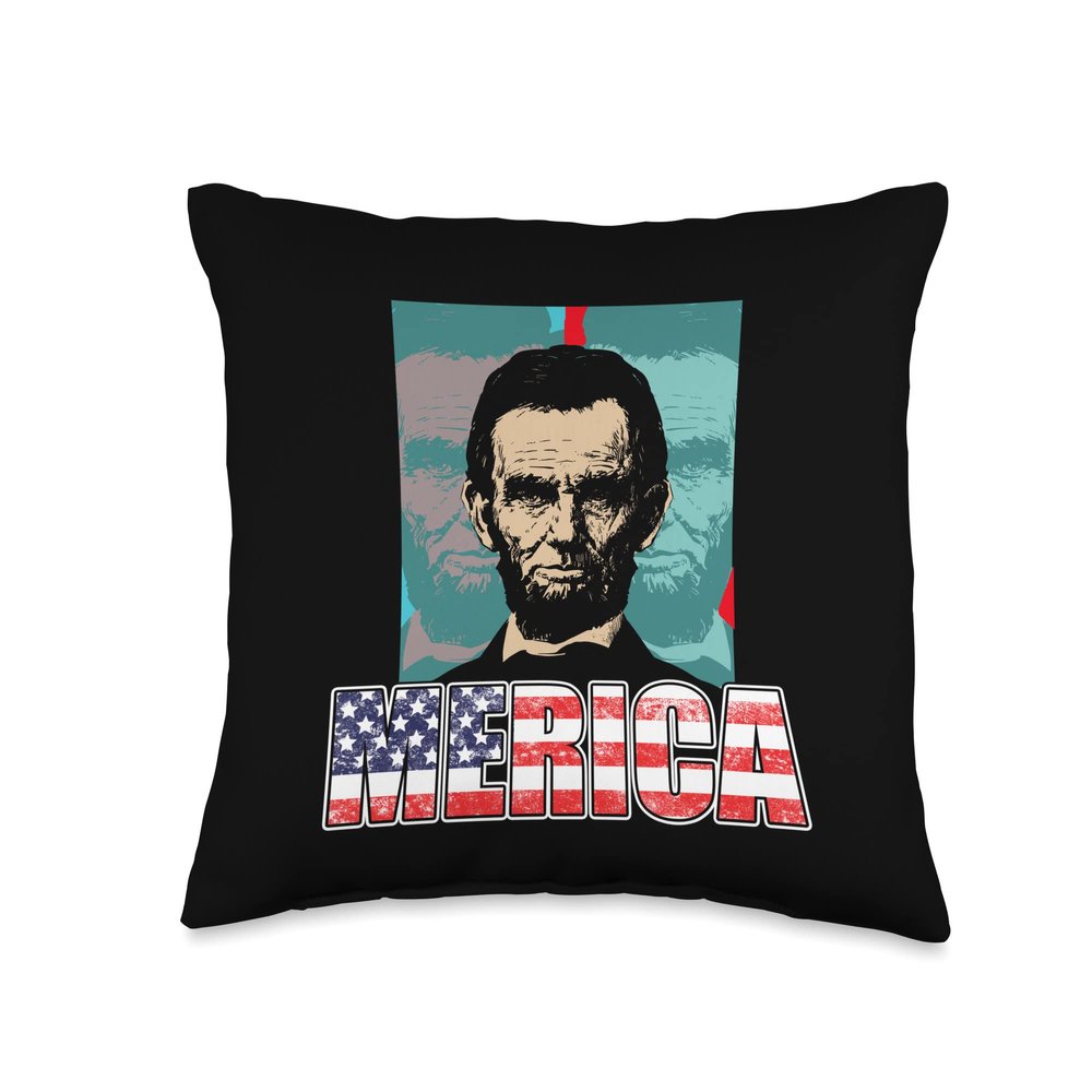 4th Of Juli President Abraham Lincoln Merica Flag Pop Art Throw Pillow