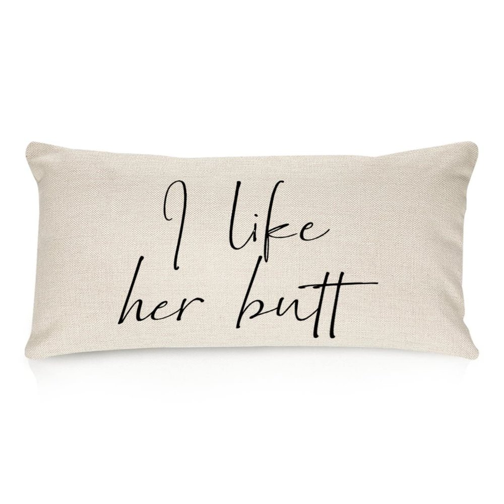 I Like His Beard, I Like Her Butt Cotton Linen Lumbar Pillow Covers 16x24 Farmhouse Decorative Rectangle Throw Pillows Case Funny for Home Decor Living Room Couch