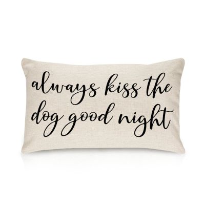 Always Kiss The Dog Good Night Cotton Linen Lumbar Pillow Covers 12x18 Farmhouse Decorative Rectangle Throw Pillows Case Funny for Home Decor Living Room Couch