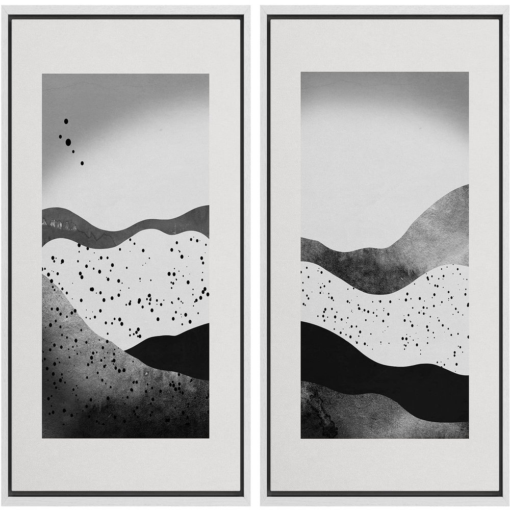 IDEA4WALL Framed Wall Art Print Set Geometric Black & White Color Wave Collage Abstract Symbols Illustrations Modern Art Boho Graphic Colorful Chic for Living Room, Bedroom, Office - 16"x24"x2 White