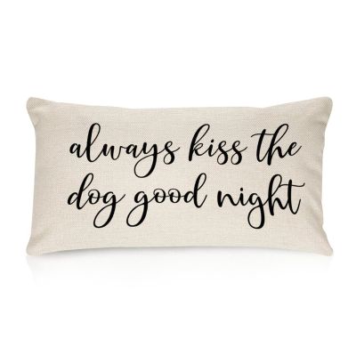 Always Kiss The Dog Good Night Cotton Linen Lumbar Pillow Covers 12x20 Farmhouse Decorative Rectangle Throw Pillows Case Funny for Home Decor Living Room Couch