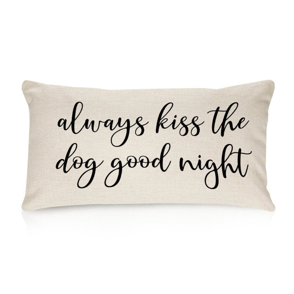 Always Kiss The Dog Good Night Cotton Linen Lumbar Pillow Covers 12x20 Farmhouse Decorative Rectangle Throw Pillows Case Funny for Home Decor Living Room Couch