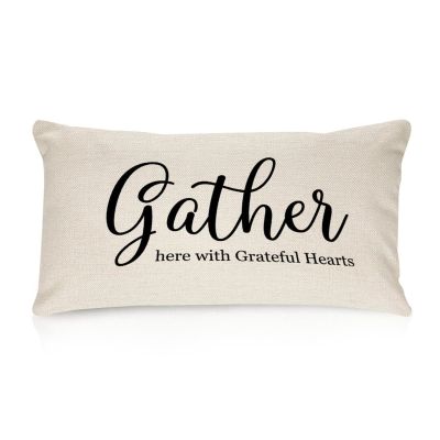Gather Here with Grateful Hearts Cotton Linen Lumbar Pillow Covers 12x20 Farmhouse Decorative Rectangle Throw Pillows Case Funny for Home Decor Living Room Couch