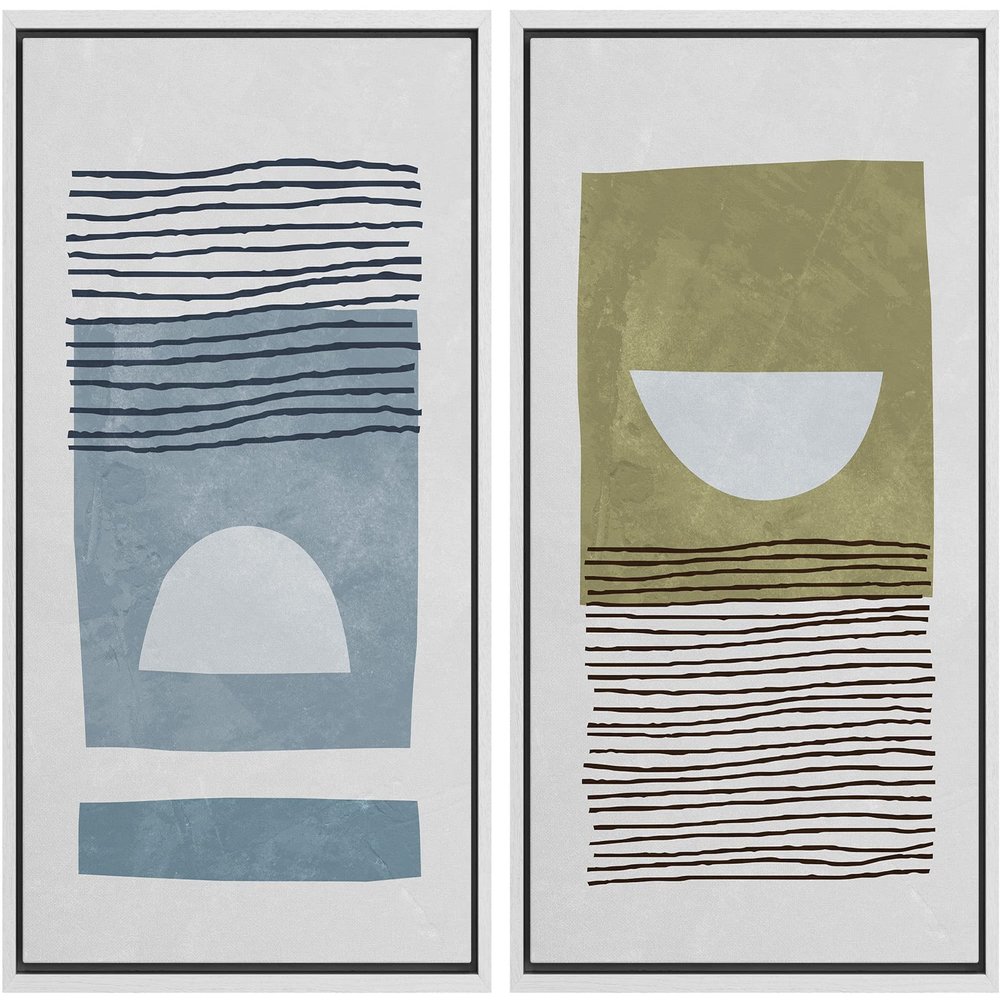 IDEA4WALL Framed Wall Art Print Set Geometric Semi Circle Blue Green Color Blocks Abstract Symbols Modern Art Boho Graphic Colorful Chic for Living Room, Bedroom, Office - 16"x24"x2 White