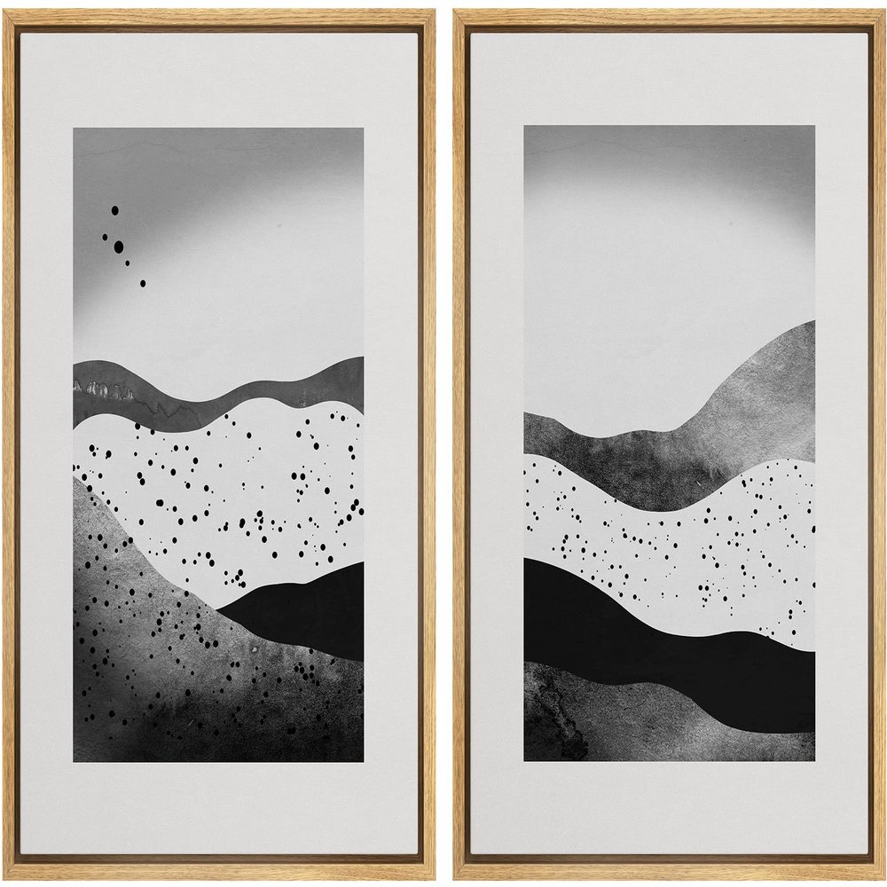IDEA4WALL Framed Wall Art Print Set Geometric Black & White Color Wave Collage Abstract Symbols Modern Art Boho Graphic Colorful Chic for Living Room, Bedroom, Office - 16"x24"x2 Natural