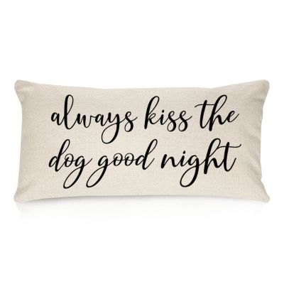 Always Kiss The Dog Good Night Cotton Linen Lumbar Pillow Covers 16x24 Farmhouse Decorative Rectangle Throw Pillows Case Funny for Home Decor Living Room Couch