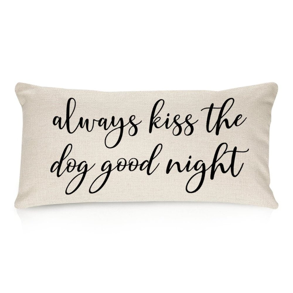 Always Kiss The Dog Good Night Cotton Linen Lumbar Pillow Covers 16x24 Farmhouse Decorative Rectangle Throw Pillows Case Funny for Home Decor Living Room Couch