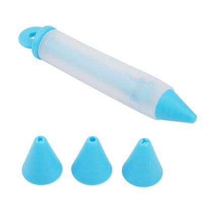 Cake Icing Pen, Silicone Food Writing Pen Cake Dessert Decorating Tools Pen Writer Bottles Practical Squeezing Baking Tools 4 Nozzles(Blue)
