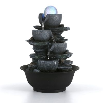 Dyna-Living Tabletop Water Fountain Indoor Waterfalls Fountains with Colored LED Light Decorative Tabletop Fountain with Automatic Pump