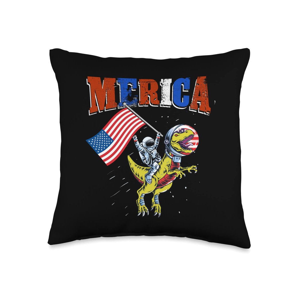 4th Of Juli American Astronaut Riding T-Rex Dinosaur Merica Throw Pillow
