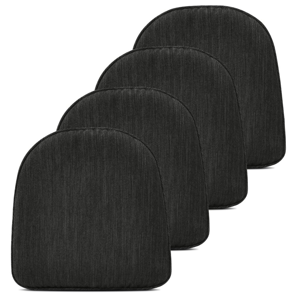 baibu Set of 4 Memory Foam Dual-Layer Design Metal Dining Chair Pads Bar Stool Cushion with Ties for Metal Chairs or Bar Stools - 4 Cushions Only (Gray Black, 14x14x1.5in)