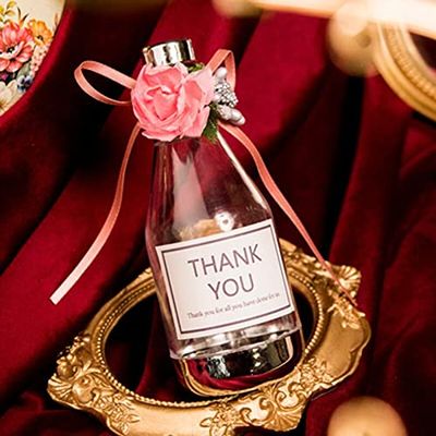Crysdaralovebi 12Pcs Plastic Candy Box Thank You Champagne Bottle Wedding Favor Marriage Box Sweets Plastic Box Event Supply (Pink-12pcs,S-11.5x4.5cm)