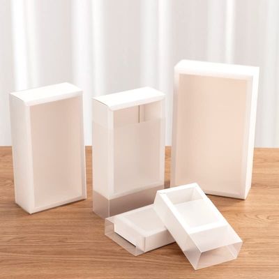 Crysdaralovebi 5Pcs Packing Box Transparent PVC Window White Cardboard Display Gift Box Party Wedding Jewelry Chocolate Cookie Candy Cake Box (WhiteB,9x6x4cm)