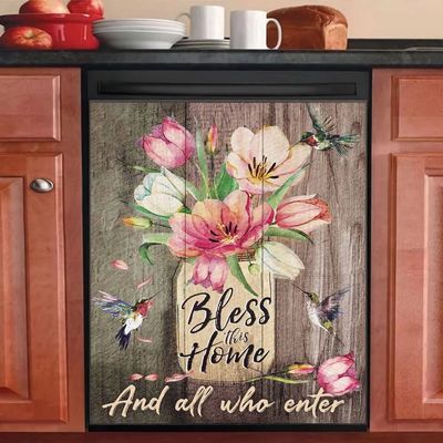 OEME Spring Flower Dishwasher Magentic Cover, Birds Decorate Self Adhesive Magnet Refrigerator Decal, Home Appliances Decorative Stickers Vinyl Decals 23inch W x 17inch H
