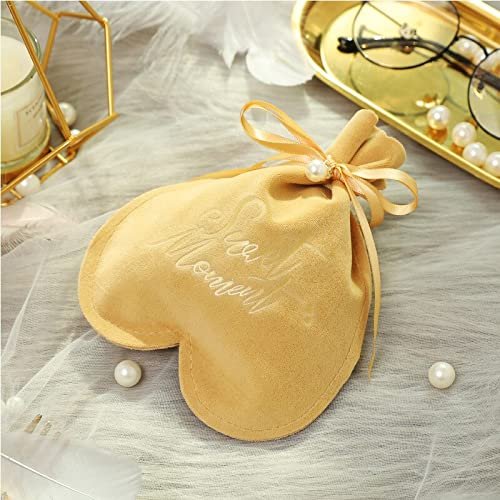 Crysdaralovebi New Love Heart Candy Bages Velvet Gift Bag Chocolate Baby Shower Wedding Favors Gifts Bag Birthday Party Supplies (10PCS-Gold)