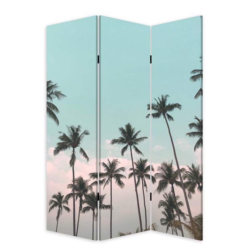HomeRoots Mutpl. Wood Tropical Palm Trees Room Three Panel Divider Screen