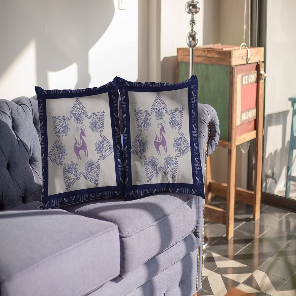 HomeRoots Purple On Indigo 16 Gray Purple Horse SuedeThrow Pillow
