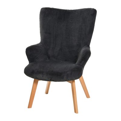 Creative Co-Op Napster Fuzzy Plush Upholstery Wingback Arm Chair with Solid Wood Legs, Dark Grey and Natural