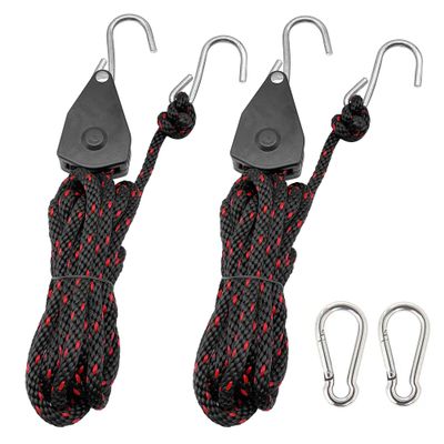 TOURFUN Rope Tie Downs, 3/8 x 15ft. Locking Ratchet Pulley with 3.1 Carabiner for Kayak Bow and Stern Secure 1 Pair