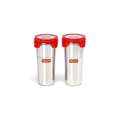 Sumeet Stainless Steel Airtight, Leak Proof, Big Tumbler with Steel Lid Set of 2 Pcs (500ml Each) Dia - 8cm
