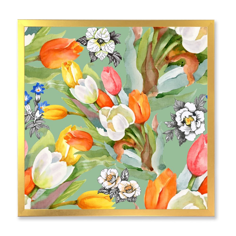 DesignQ Blooming White and Orange Tulips III Traditional Framed Wall Art