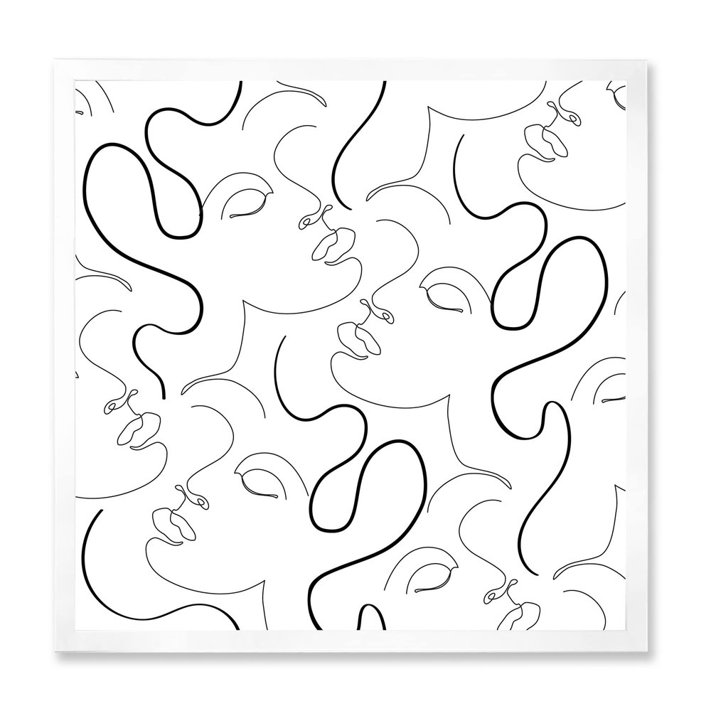 DesignQ Monochrome One Line Drawing Portraits Modern Framed Wall Art