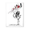 DesignQ Japanese Cranes Bird Drawing With Red Flowers Traditional Framed Wall Art view 1