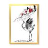 DesignQ Japanese Cranes Bird Drawing With Red Flowers Traditional Framed Wall Art view 1