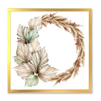 DesignQ Wreath With Dry Palm Leaves and Pampas Grass Traditional Framed Wall Art