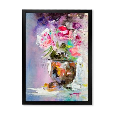 DesignQ Pink Fresh Abstract Flowers Bouquet Modern Framed Wall Art