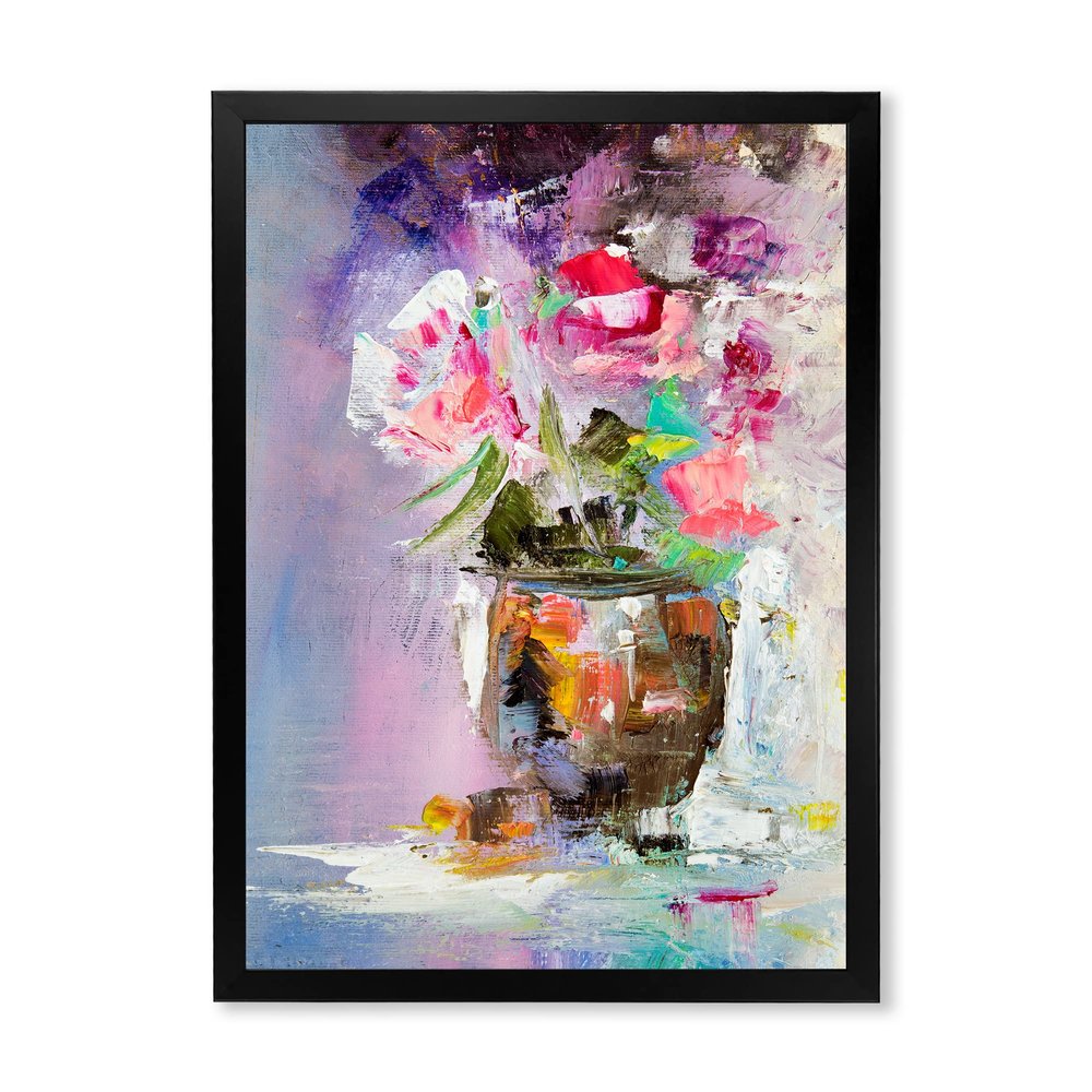DesignQ Pink Fresh Abstract Flowers Bouquet Modern Framed Wall Art