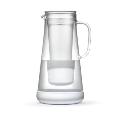 LifeStraw Home Water Pitcher, 7-Cup, White, Glass with Silicone Base, White, for Everyday Protection Against Bacteria, Parasites, Microplastics, Lead, Mercury, PFAS and a Variety of Chemicals