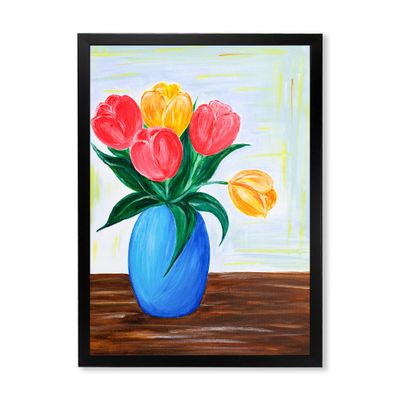 DesignQ Bouquet Of Red and Orange Tulips In A Vase Traditional Framed Wall Art